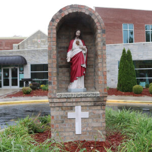 Statue of The Sacred Heart of Jesus Christ outside of Sacred Heart Catholic Church in Springfield MO